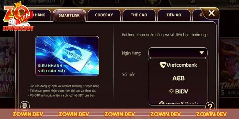 Nạp Tiền ZOWIN - Hướng Dẫn Từng Bước Cực Chi Tiết, Dễ Làm 3 Nhập số tiền muốn nạp để thực hiện bước tiếp theo