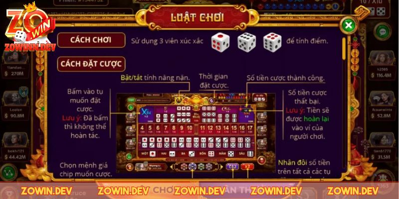 Sicbo Tài Phú ZOWIN – Trải Nghiệm Xúc Xắc Phong Cách Cao Cấp 2 Nắm rõ luật chơi khi tham gia